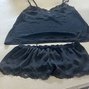 Victoria's Secret Black Lace Trim Pajama Set